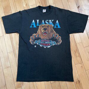 Vintage 90s Harley Davidson Alaska BEAR Print Front/back T-shirt Large